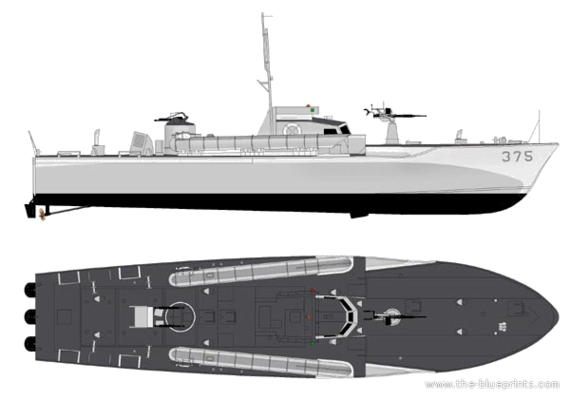 Корабль HMS MTB 375 [Vosper Torpedo Boat] - чертежи, габариты, рисунки